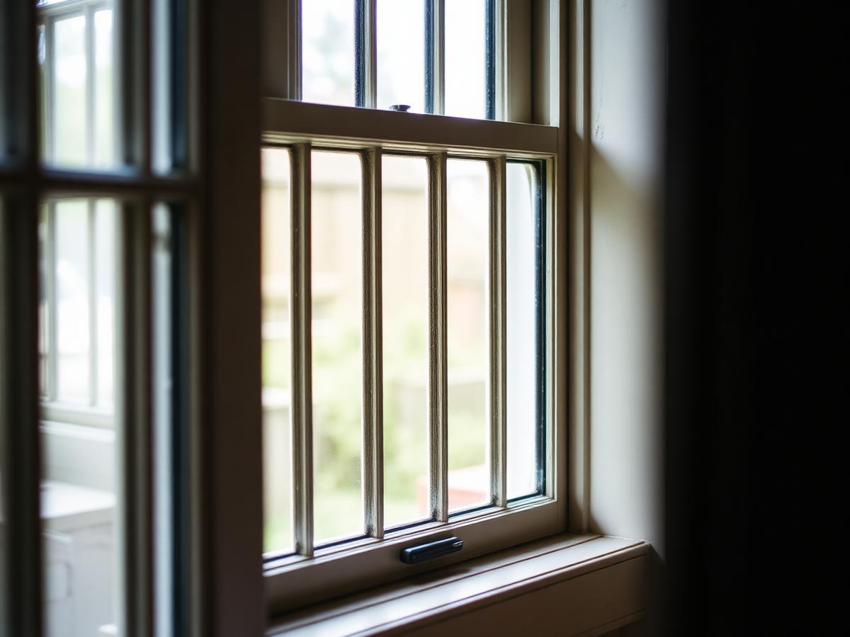 Restored Regency sash window with slender glazing bars on a stucco terrace in Montpellier, Cheltenham