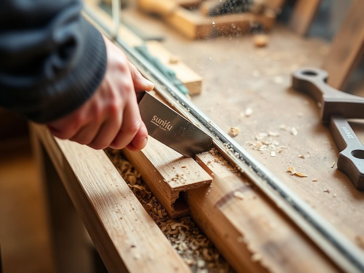 Joiner repairing a rotten timber sash window sill on a Cheltenham period property